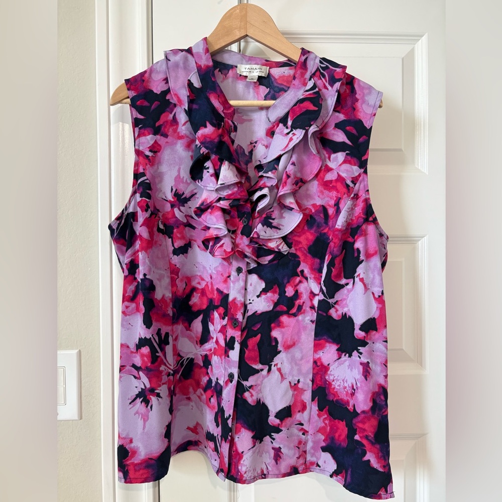 Tahari Pink and Purple Floral Top XL
